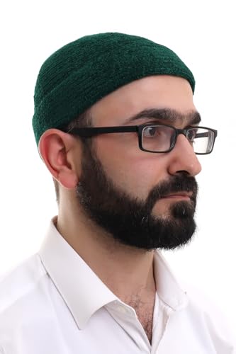 ihvan online Kufi Hats for Men, Taqiya, Takke, Turkish Muslim Winter Velvet Roll-up Edge Prayer Skullcaps, Islamic Gifts - color: Green