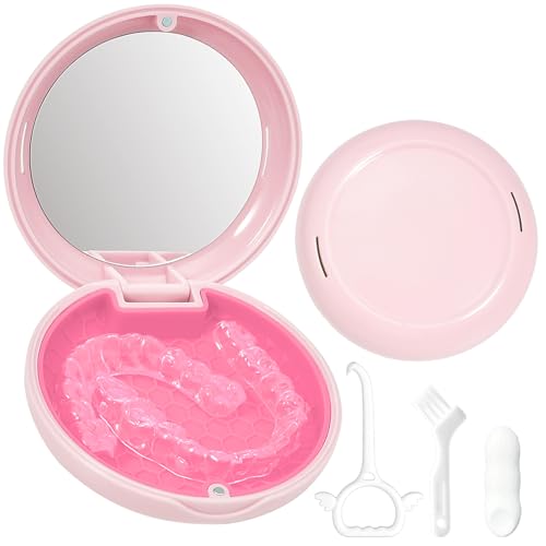 Retainer Case Slim Aligner Case with Vent Holes Removable Inner Tray Silicone for Easy Cleaning, Retainer Removal Tool and Brush (Opaque Pink) - color: Opaque Pink