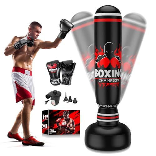 Freestanding Punching Bag for Adults Teens, 69'' Boxing Bag with Stand, Includes Boxing Gloves & Air Pump, Kick Boxing Training Equipment for MMA, Muay Thai, Kickboxing, Fitness for Beginners - color: Red