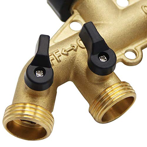 Biswing 4 Way Brass Hose Splitter, 3/4" Brass Hose Faucet Manifold, Garden Hose Adapter Connector, Hose Spigot Adapter with 4 Valves - size: 4 Way