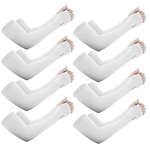 GOUNOD Sun Protection Cooling Arm Sleeves with Thumb Holes - Gardening Outdoors Sports Workouts Sunscreen Arm Sleeves - color: 8 Pairs White