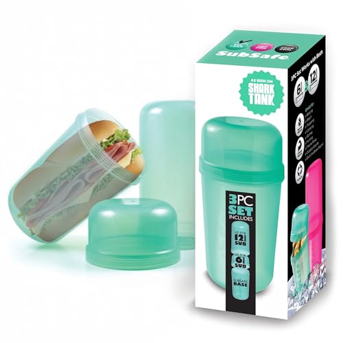 SubSafe 3-Piece Sub Sandwich Container, Seafoam Green - As Seen on Shark Tank - Waterproof, Crushproof, BPA-Free Food Storage that Floats - Fits 6 & 12 in Subs - Great for Travel, Beach, Camping - color: Seafoam Green 3 piece