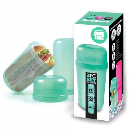 SubSafe 3-Piece Sub Sandwich Container, Seafoam Green - As Seen on Shark Tank - Waterproof, Crushproof, BPA-Free Food Storage that Floats - Fits 6 & 12 in Subs - Great for Travel, Beach, Camping - color: Seafoam Green 3 piece