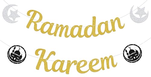 Ramadan Kareem Banner - Ramadan Mubarak Banner - Eid Festival Party Decorations Gold - size: Ramadan Kareem