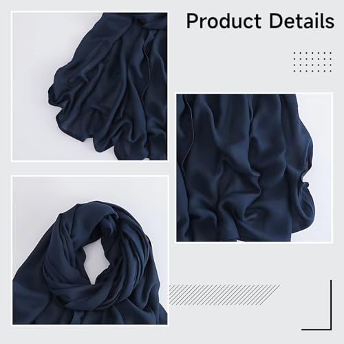 Modal Hijab Scarf for Women, 27.6 x 70.9 in, Dark Blue, Soft Lightweight Head Scarf, Fashionable Shawl for All Seasons & Occasions