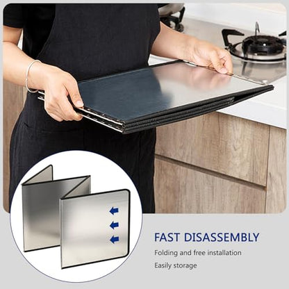 4 Sided Grease Splatter Guard Foldable Splatter Guard for Stove Stainless Steel Oil Splatter Screens Backsplash for Wall Gas Range Frying Pan Camping (11.8×31.5×15.7inches) - size: 11.8×31.5×15.7inches