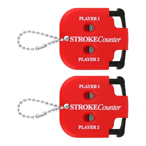 2 Pcs Golf Stroke Counters, Portable Score Keeper with Hanging Rope Mini Square Design 2 Player Stroke Shot Counter Clicker Accessories for Golf Training Competitions & Games - color: Red