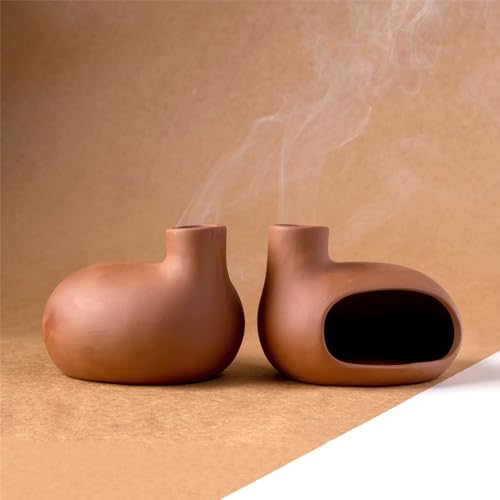 MOUGIGI Terracotta Palo Santo Holder - Modern Chiminea Incense Burner for Yoga, Meditation, and Energy Cleansing - Wood Sticks Dish, Sage Ash Catcher, Smudge Bowl, Cone Burner - Unique Meditation Gift - color: Matte Clay -Terracotta