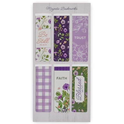 Christian Art Gifts Colorful Inspirational Magnetic Scripture Bookmark Set for Women: Blessed, Inspirational Bible Verses, White, Purple, Green, Pink Floral Theme for Books, Bibles, Papers, Set of 6 - color: Be Still