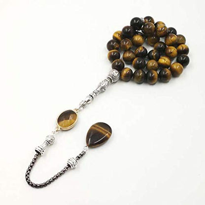 Man's Tasbih Tiger Eyes Natural Stone Muslim Rosary Islam 33 66 99 Beads Fashion Bracelets (8mm, 33 Beads) - color: 33 Beads, size: 8mm