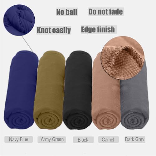 ZRQ 5 Pieces Stretch Jersey Turban Fashion Headband Soft Breathable Long Lightweight and Comfortable Tie Head Wraps for Black Women (Black,Army Green,Dark Blue,Camel,Dark Grey) - color: Black,army Green,dark Blue,camel,dark Grey