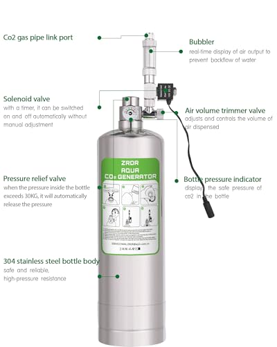 Aquarium Co2 System 2L with Pressure Gauge for Aquarium Plants | Automatic Pressure Relief Valve Bubble Counter，Stable Output - size: 2L-Single Gauge-Upgraded