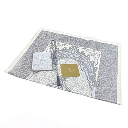 Tekbir’s Islamic Gift Box Contains a Prayer Mat, Surah Book, and tasbeeh Beads, Suitable as an Eid Gift or Gift for All Occasions Order Now (Grey) - color: Grey