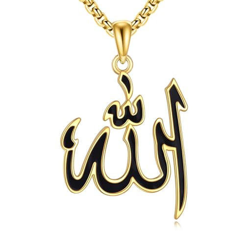 Allah Necklace for Men 925 Sterling Silver/18K Gold Plated Allah Arabic Pendant Islamic Jewelry Gifts for Men Women - style: Gold Plated -03