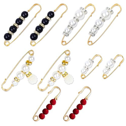 Pearl Brooches and Pins for Women, 10PCS safety pins for clothes, Multi-Style Adjustable Pant Waist Tightener with Beads, Anti-Slip Clothes Pins, Clothing Fixer Brooch for Secure Fit