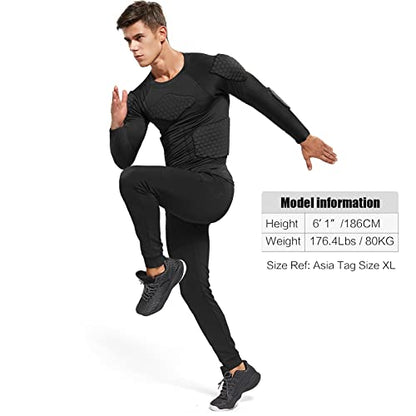 Zicac Men's Sports Shock Rash Guard Compression Padded Shirt Soccer Basketball Protective Gear Chest Rib Guards - color: Black Long Sleeve, size: Medium