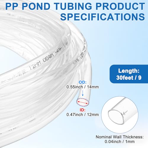 M METERXITY Vinyl Tubing 1/2" ID x 14mm OD 30ft Flexible Plastic Tube with 2 Hose Ties, Lightweight Hybrid PVC Hose for Water Gardening/Airline/Aquarium Tubing [Clear] - size: 1/2" ID x 30ft