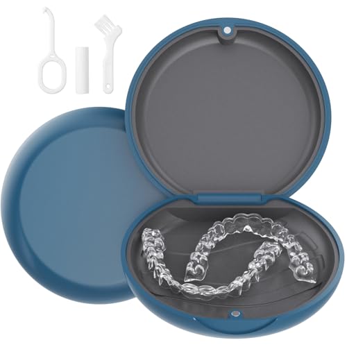 Retainer Case, Compatible with Invisalign, Cute Orthodontic Slim Aligner Case with Removal Tool and Brush, Midnight Navy - color: Midnight Navy
