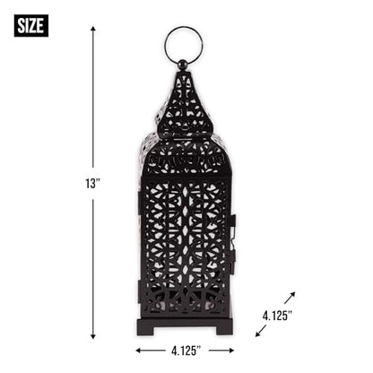 Zingz & Thingz Moroccan Style Candle Lantern Holder, Decorative Light Home Decor, Indoor & Outdoor, 13" Tall, Black