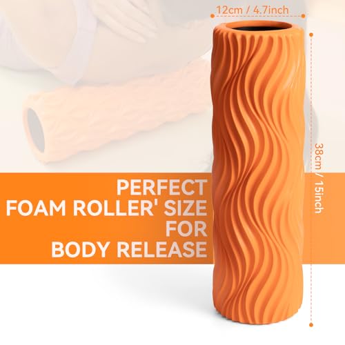 SUBCULTUREPICK Foam Roller - Muscle Massage Roller for Back Pain & Stretching - Ergonomic Wide Wave Textured - Deep Muscle Massage Pilates Yoga, Athletics, Fitness Exercise for Whole Body - color: Orange