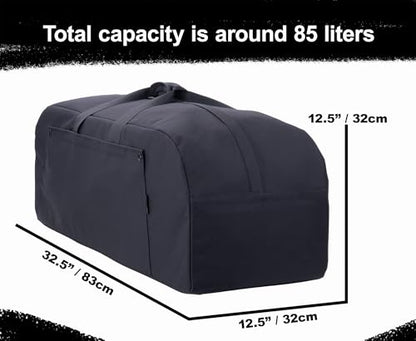 85L Military-Style Duffle Backpack, Rigid Panels | 85L 600D military-style duffle with rigid bottom and side panels for deployment, camping, hunting, road trips, and go-bags - color: Black