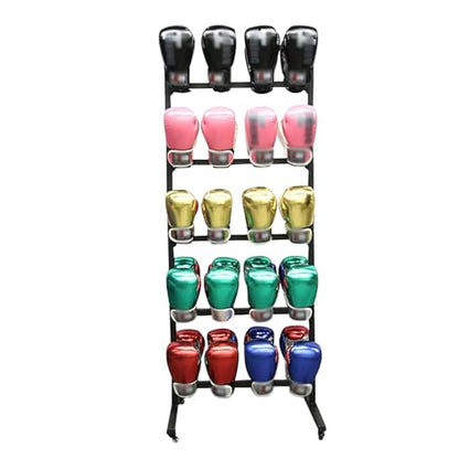 Metal Boxing Gloves Drying Rack With Wheels | Holds 20 Pairs 5-Tier Boxing Glove Storage Stand for Gym Home Training Room Shopping Center