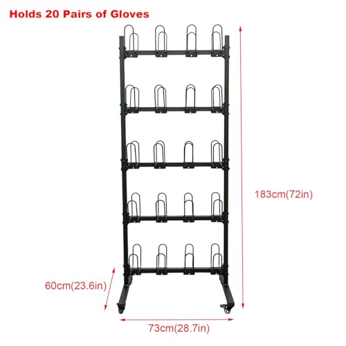 Boxing Gym Mobile Glove Storage Rack with Wheels, Boxing Glove Dryer Display Stand, Heavy Duty Metal Double Sided 5 Tier Glove Hanging Rack Holds 20 Pairs of Gloves