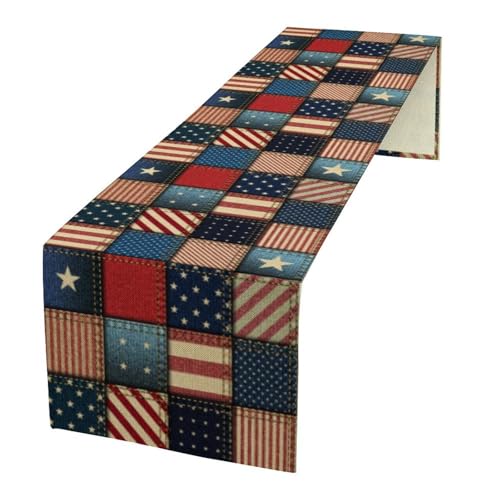 4th of July Table Runner,Retro American Flag Independence Day Table Cloth for Home Indoor Outdoor Kitchen Holiday Birthday Party Wedding Decor 13x36 Inch - color: American Flag-6, size: 13x36in