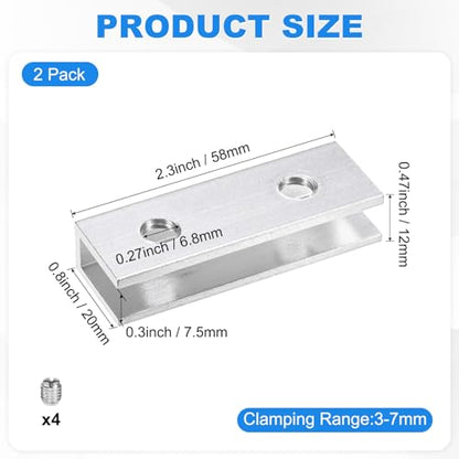M METERXITY Glass Fixing Clip (3-7mm) 2 PCS - Aluminum Alloy Glass Combination Fixing Bracket & Reinforced Clip Clamp Accessories, Apply to DIY Display Cabinet/Fish Tank - size: 3-7mm