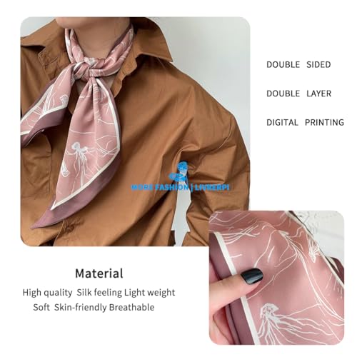 Silk Feeling Head Scarf Fashion Satin Hair Scarf Square Long Scarves for Women Gifts - color: 02 Pink Jellyfish /5.12 X 59 Inch
