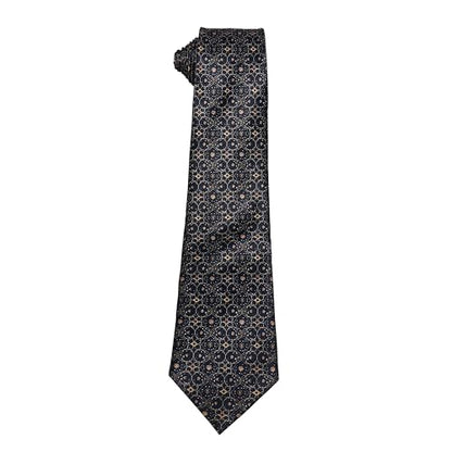 ASVP Shop Eid Necktie for Men Navy Blue and Gold Islamic Geometric Pattern Tie Muslim Holiday Dress Tie for Prayer Dinner Celebration Wedding