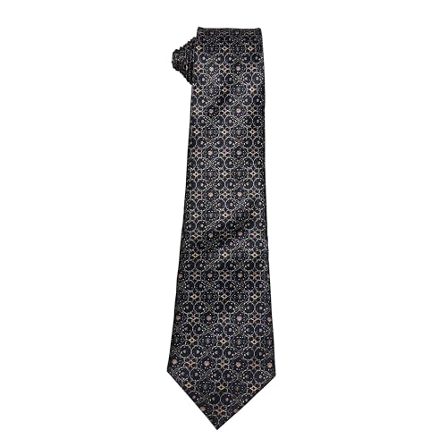 ASVP Shop Eid Necktie for Men Navy Blue and Gold Islamic Geometric Pattern Tie Muslim Holiday Dress Tie for Prayer Dinner Celebration Wedding