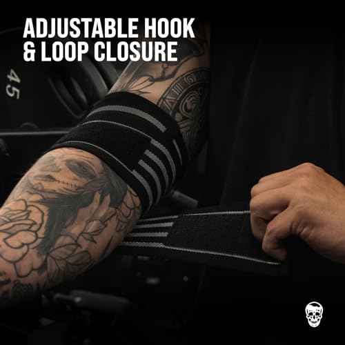 Gymreapers Weightlifting Elbow Wraps (1 Pair) - Flexible 40'' Elbow Compression Strap & Joint Support Brace - for Bench Press, Powerlifting, and Pressing - color: Gray