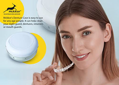 Retainer Case, Retainer Cleaner Case, Definitely No-Leak Denture Case Denture Bath Box for Traveling Perfectly, Denture Cup with Strainer & Mirror(Blue) - color: Blue