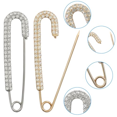 4 Pack Rhinestone Safety Pins Brooch Decorative Safety Pins for Clothing, Shawl Brooch Scarf Pins for Women Sweater Clips, Lapel & Hat Accessories(Gold & Silver)