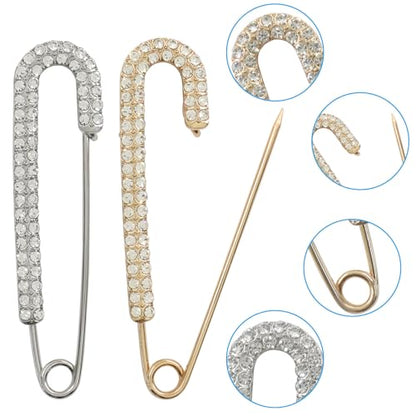 4 Pack Rhinestone Safety Pins Brooch Decorative Safety Pins for Clothing, Shawl Brooch Scarf Pins for Women Sweater Clips, Lapel & Hat Accessories(Gold & Silver)