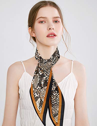 GERINLY Silk Hair Scarf Animal Print Leopard Neck Scarf Summer Neckerchief for Women Bag Purse Accessory - color: Snake Skin