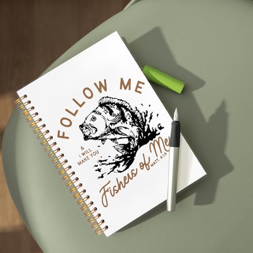 Retro Fish Christian Notebook,Bible Journal for Men, Matthew 4:19 Bible Verse Journal, Religious Scripture Spiral Notebook Journal for Note Taking, Christian Gifts for Women Men, 5.5x8.3 Inch - color: follow me