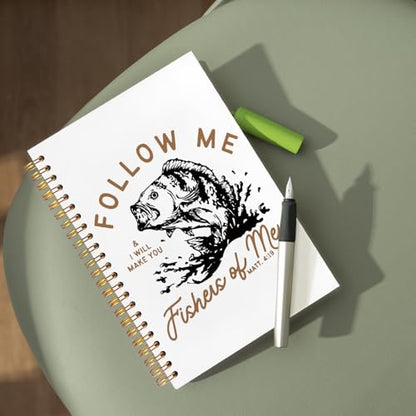 Retro Fish Christian Notebook,Bible Journal for Men, Matthew 4:19 Bible Verse Journal, Religious Scripture Spiral Notebook Journal for Note Taking, Christian Gifts for Women Men, 5.5x8.3 Inch - color: follow me