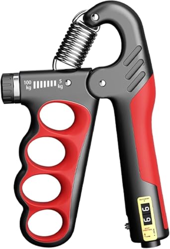 Grip Strength Trainer – Adjustable Resistance Hand Grip Strengthener (11-220 Lbs/5-100KG) with Auto Electronic Counter | Forearm & Finger Exerciser for Athletes, Musicians, Injury Recovery - color: Red