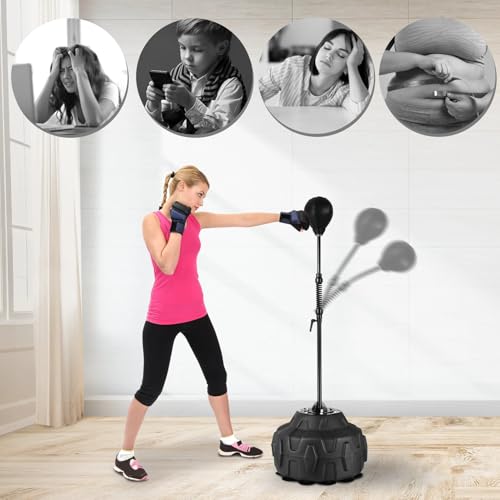 Punching Bag with Stand Height Adjustable 55.9-71.6”Box Trainer - Rugged Boxing Equipment for Home Gym, Fast Reflex Training, Knockout Workouts, Speed Bag for Adults and Kid, Relieve Stress & Fitness