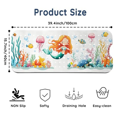 LNOND Bath Mat for Tub for Kids, Toddler Bathtub mat Non Slip, Sea Mermaids Kids Bath Mats for Bathroom Non Slip with Drain Holes and Suction Cups,Machine Washable (40 X 16 Inch) - color: Sea Mermaids