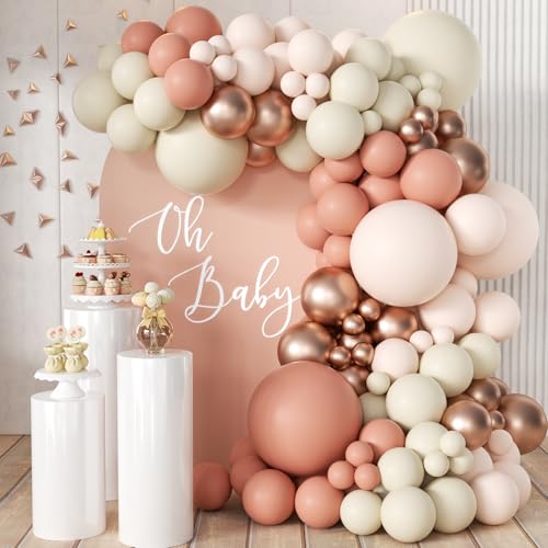 MEBAY Pink and Gold Balloon Garland Arch Kit, 166Pcs Dusty Pastel Pink White Sand Rose Gold Metallic Balloons for Wedding Bridal Shower Women Birthday Party Decoration - color: Pink-white-gold