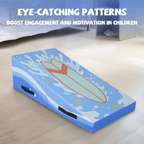 Kangaroo Hoppers Gymnastics Cheese Wedge Mat for Kids Ages 1-12 | 3 Sizes Folding Incline Mat with High-Density EPE Foam and Removable PVC Leather Cover, Home Gym Training Equipment - color: Blue, size: 48" x 24" x 14"