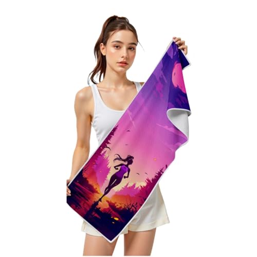 Cooling Sports Towel 39"X11.8" Cold Feeling Towel for Gym Fitness Running Yoga Microfiber Soft Quick Drying Breathable Lightweight Camping Towel Summer Hiking Climbing Workout Essentials(Running) - color: Pink&purple