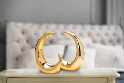 2 Pieces Gold Small Animal Statue Moon Statue Decor Modern Style Ceramic Moon Figurines Statues for Home Decor Accents Living Room Office Table Bookshelf Desk Bedroom Decorative Objects - size: moon
