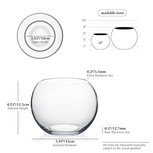 WGV Bowl Glass Vase Bulk, Diameter 6", Height 4.5", Open Width 4", 48 oz., (Multiple Sizes Choices) Clear Bubble Planter Terrarium Fish Bowl for Wedding Event Home Decor, 12 Pieces (VBW0006A) - size: 6"D 1 Case