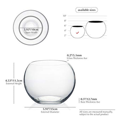 WGV Bowl Glass Vase Bulk, Diameter 6", Height 4.5", Open Width 4", 48 oz., (Multiple Sizes Choices) Clear Bubble Planter Terrarium Fish Bowl for Wedding Event Home Decor, 12 Pieces (VBW0006A) - size: 6"D 1 Case