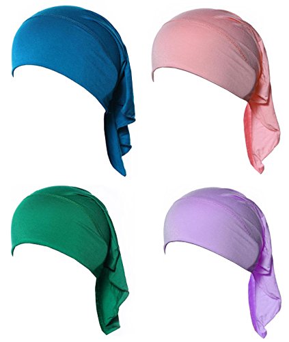 4 X Womens Muslim Mini Inner Hijab Caps Underscarf - color: Lavender+green+khaki+lakeblue