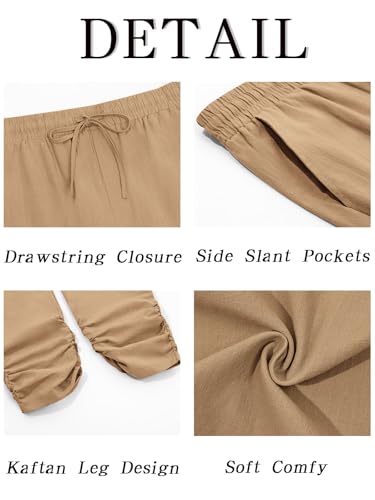 Runcati Mens Kaftan Thobe Pants Cotton Muslim Trousers Summer Kurta Pants - color: Light Khaki, size: Large